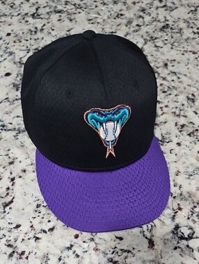 New Era Black & Purple Snake Logo Flat Bill Hat